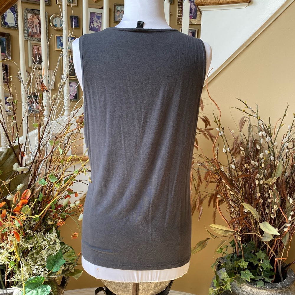 Ann Taylor Large Gray Ruffle Front Sleeveless Blouse - Picture 3 of 5